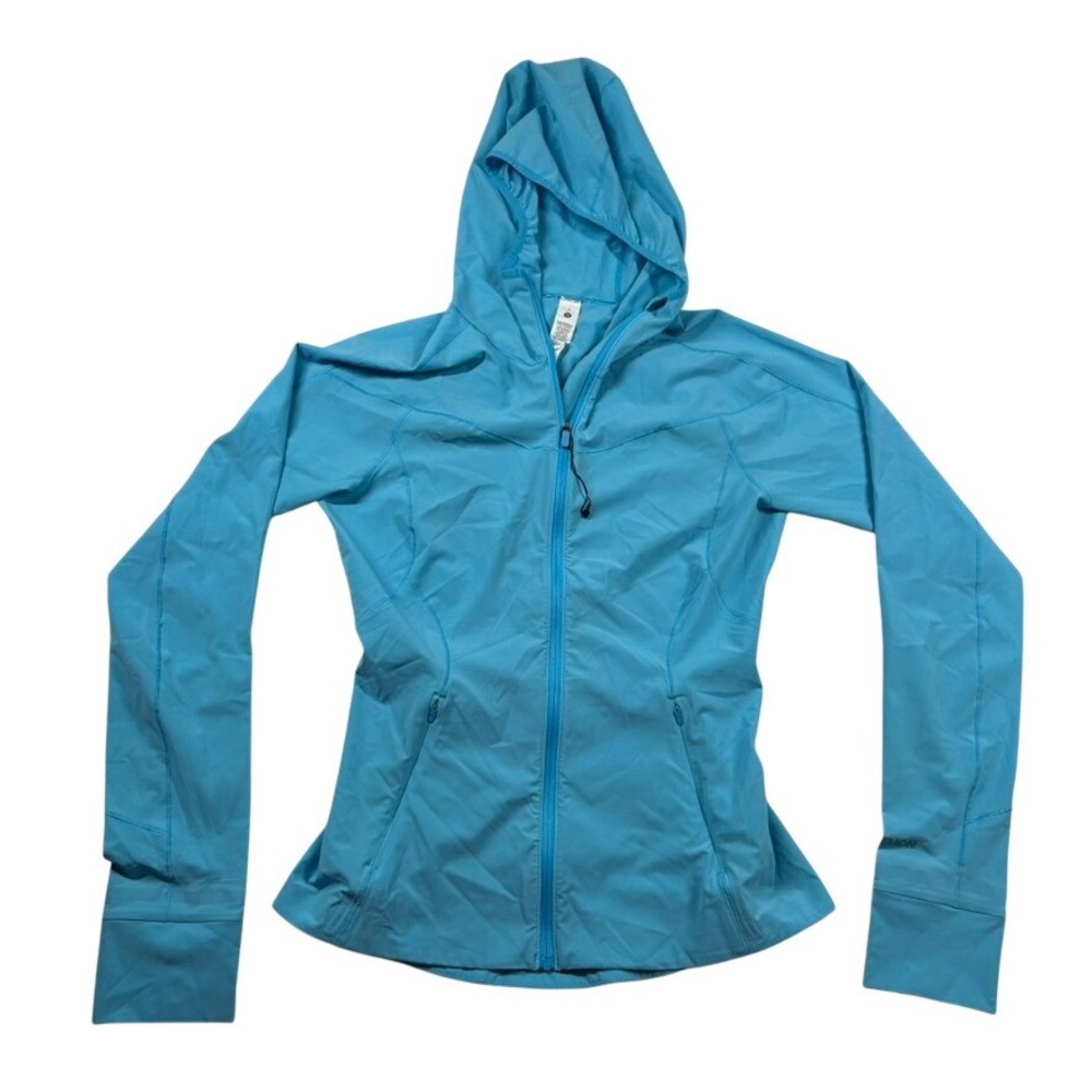 Lululemon Jacket Womens 4 Mist Over Kayak Blue Full Zip Hooded Wind Rain LW4BSRS